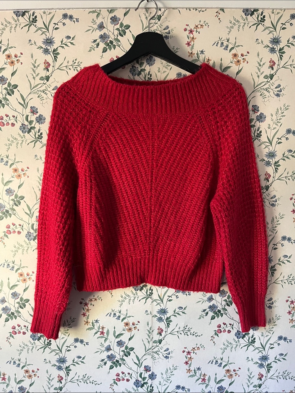 Leith Red Chunky Wide Boatneck Sweater
